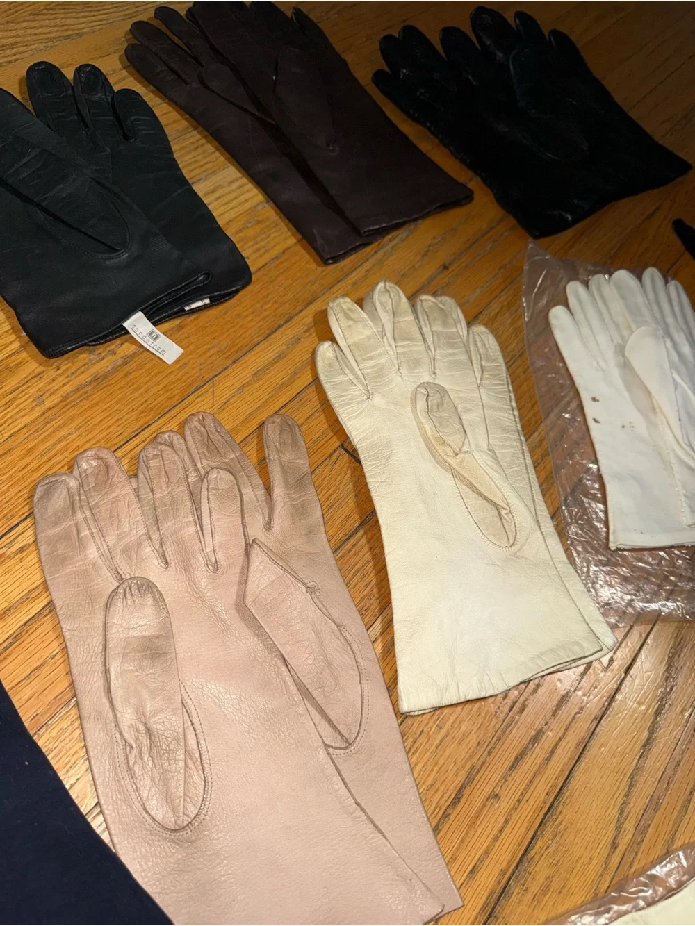 9 Pairs Vintage Mixed Gloves Lot - Black, Cream, Navy, Tan, Roger Fare
